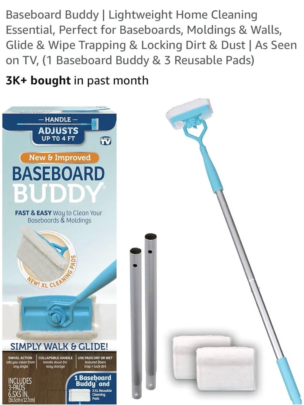 New & Improved Baseboard Buddy Cleaning Tool with 3 Reusable Pads